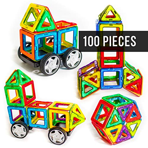 Book Cover Sensory Center Magnetic Tiles for Kids - Magic Stacks 100 Piece Set