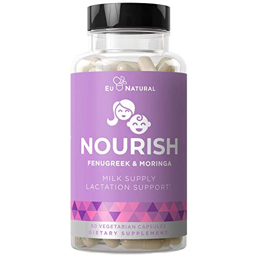 Nourish Lactation Support Breastfeeding Vitamins â€“ Nutritious Milk Supply, Colic Gas Relief, Let Down Pills â€“ Fenugreek, Moringa, Goat's Rue â€“ 60 Mini Vegetarian Soft Capsules
