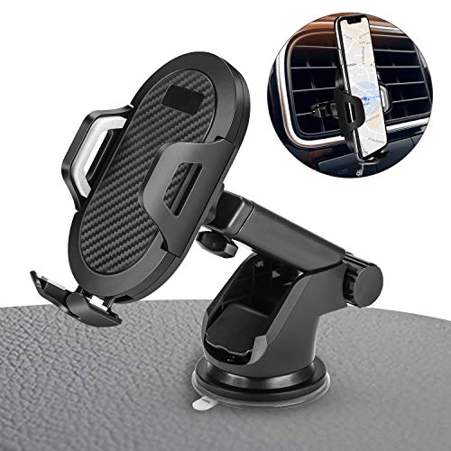 Aleuto – Adjustable Hands Free Phone Mount for Windshield/Car Dashboard/Vent in Vehicle – Phone Holder with Optional Air Vent Mount – Universal Cell Phone Holder: Android, Samsung Galaxy, iPhone 8 ++