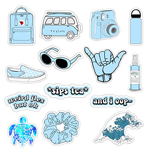 Book Cover Vsco Girls Stickers for Water Bottles Big 14-Pack, Blue Waterproof Stickers for Hydro Flask,Laptop,Phone,Travel, Photo Sharing, Outdoor - Cute, Trendy, Aesthetic Vinyl Stickers for Teen Girls, Kids