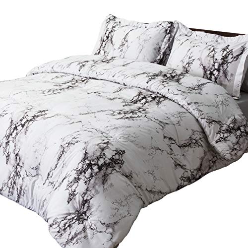 Book Cover Bedsure Marble Printed Comforter Set (Full/Queen, White) - 3-Piece Set - Super Soft Microfiber Bedding for All Seasons - Reversible Down Alternative Comforter with 2 Pillow Shams