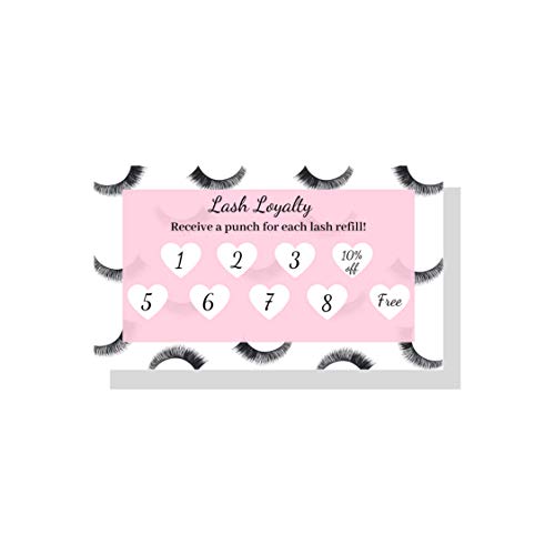 BELOEN Lash Extension Loyalty Punch Cards 10% and Free | Package of 50 | False Lash, Pink Size 3.5 x 2" inches Loyalty Cards