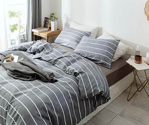 Janzaa 3pcs Striped Comforter Set Queen, Soft Microfiber Modern Pattern Home Bedding Comforter Set with 2 Pillow Cases(Queen)