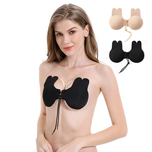 Stick on Rabbit Bra Magic Freedom Bra Invisible Lift up Bra Sticky Backless Adhesive Bra , Reusable Silicone Bra Rabbit Lift Tape 2 Pairs