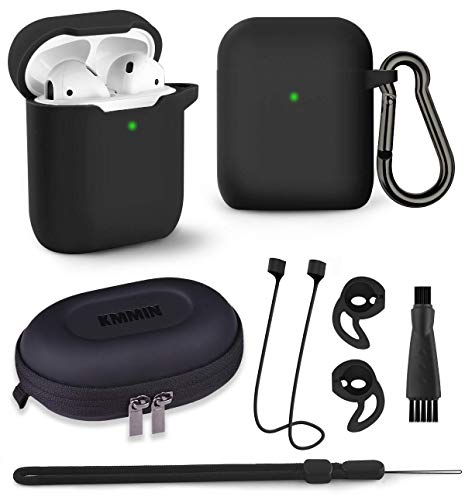 AirPods Case, KMMIN AirPods Case Cover for Apple AirPods 1&2 Wireless Charging Case 7 in 1 Front LED Visible Premium Silicone Case Skin with Airpods Accessories Keychain Storage Box