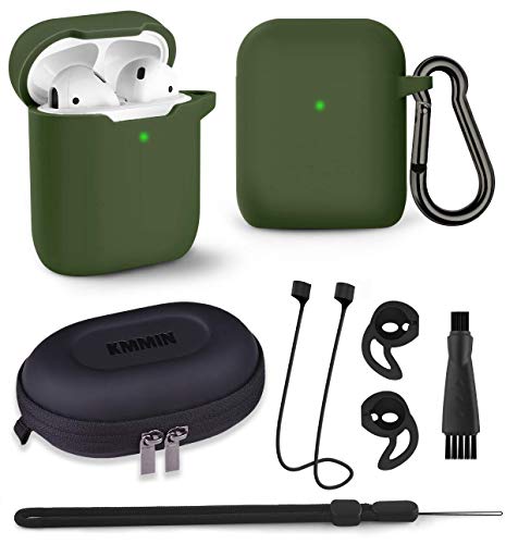Book Cover AirPods Case, KMMIN AirPods Case Cover for Apple AirPods 1&2 Wireless Charging Case 7 in 1 Front LED Visible Premium Silicone Case Skin with Airpods Accessories Keychain Storage Box