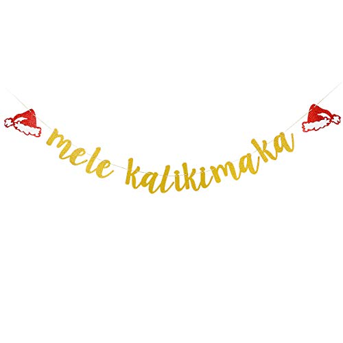 Gold Glitter Mele Kalikimaka Banner Mele Kalikimaka Christmas Banner for Mele Kalikimaka Christmas Decorations, Xmas Holiday Office Fireplace Mantle Home Decor