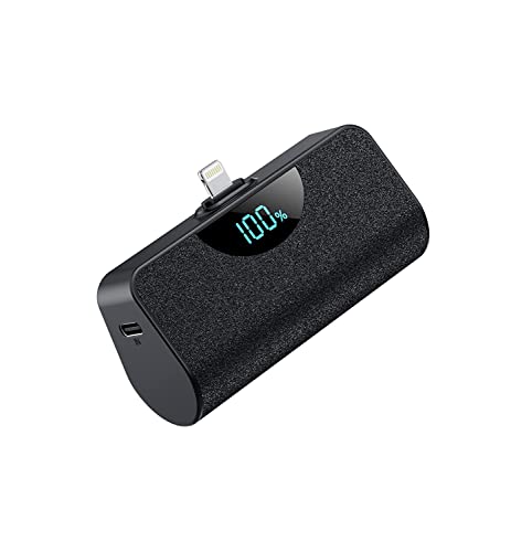 Feob Mini Portable Charger 5000mAh, Small & Ultra-Compact 15W PD Fast Charging Power Bank, LCD Display Cute Battery Pack Compatible with iPhone 14/14 Pro Max/13/13 Pro Max/12/11/XR/X/8/7/6 -Gray