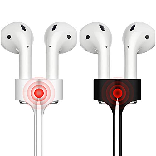 [2 Pack] Beeyoka Magnetic Strap for Airpods Silicone Anti-Lost Strap with Strong Magnetic Adsorption Connector Sports Neck Around Cord Strap for Airpods 2/1 (Black+White)