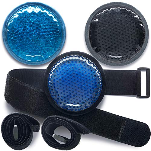 Climate pack 1Piece 5 inch diameter gel ice packs for injuries comes with a 22 inch X 2 inch adjustable buckle strap - long lasting Cold pack - Our Hot cold compress has soft fabric and elastic Handle