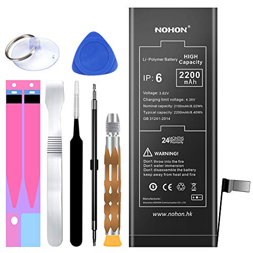 Book Cover NOHON Battery Replacement Compatible for iPhone 6,2200mAh High Capacity Li-ion Battery with Complete Repair Tool Kit and Instructions - Included 24 Months Warranty