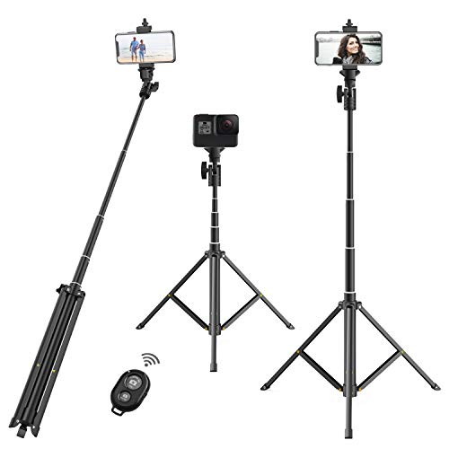 Selfie Stick Tripod,52"Portable Extendable Tripod Stand with Wireless Remote & Phone Mount, Compatible with Most Smart Phones