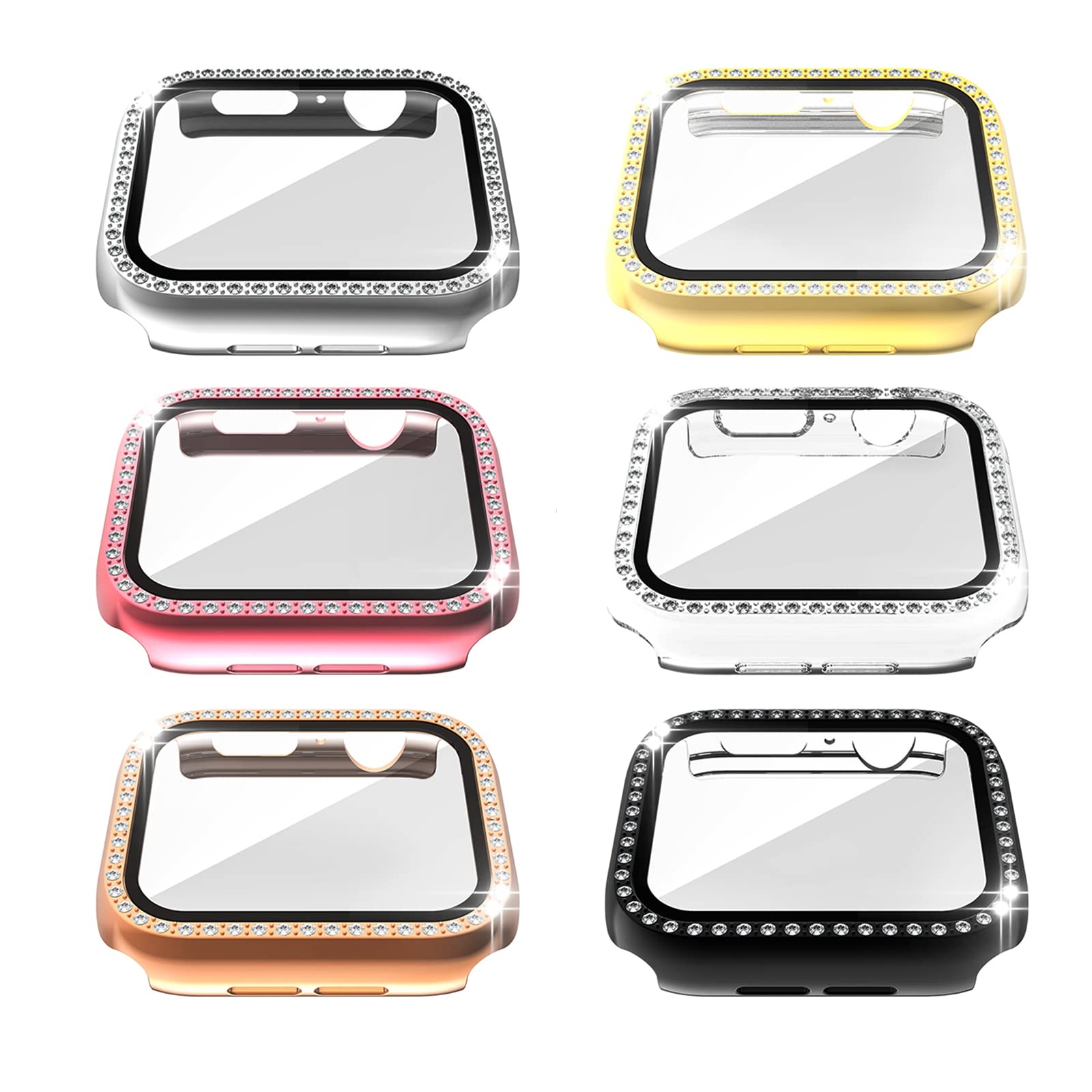 ISENXI Bling Watch Screen Protector with Apple Watch case 40mm Series SE 6 5 4 Glitter Diamond Rhinestone Case with Tempered Glass Screen Protector for iWatch Accessories 6pack 40mm Gold/Transparent/Black/Silver/Pink/Rose Gold