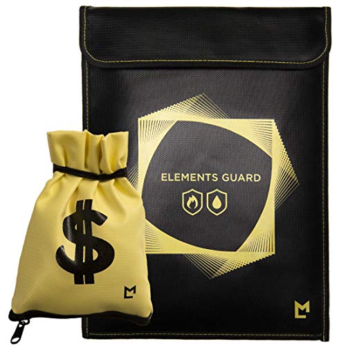 Fireproof Document Bags and Money Pouch - Large 15″x11″ and Silicone Waterproof Fireproof Money Bag with Fire Resistant Zipper, Safe Storage Holder for Passport Jewelry Valuables Cash Envelope A4 A5