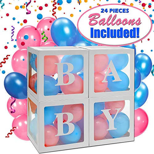 Gender Reveal and Baby Shower Decorations for Girl and Boy I Clear Boxes with Baby Balloons I Birthday Decorations for Girls and Boys I Gender Reveal Party Supply Pack