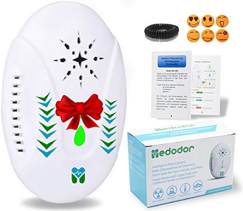 MEDODOR Electronic Bug Repellent Plug in for Indoor - Ultrasonic & Electromagnetic- Drives Away - Bugs Mouse Roaches Ants Spiders Rats Bats Bedbugs Flies Mosquitoes Fleas Rodents and Insects (White)