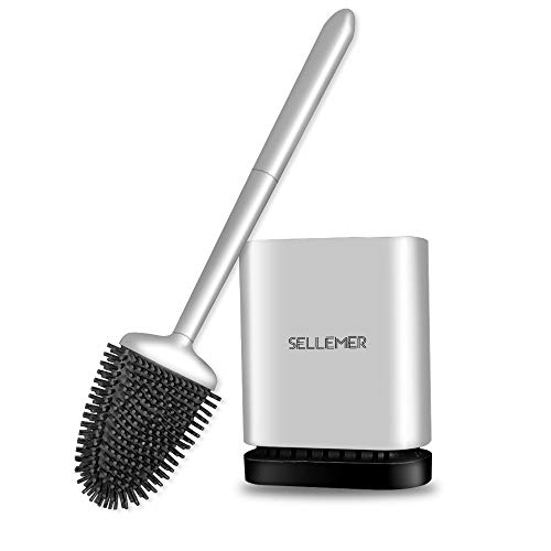 Book Cover Sellemer Toilet Brush and Holder Set, Toilet Bowl Brush Carrying Solid Anti-Rust Handle, Upgraded Flat Design, Good Toughness, Brush Head Can Be Bent Freel, Easy to Clean and Clean Without Dead Ends