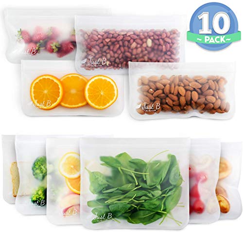 Book Cover Just B Reusable Zip-lock Sandwich Bags - Extra Thick Sandwich and Food Pouch for Vegetables, Fruits, Biscuits and Snacks - Leakproof Lunch PEVA Container - Easy to Wash, Tear-Resilient, No BPA or Lead