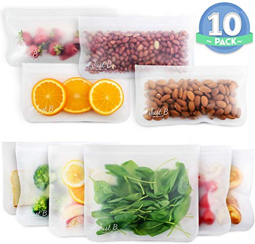 Just B Reusable Zip-lock Sandwich Bags - Extra Thick Sandwich and Food Pouch for Vegetables, Fruits, Biscuits and Snacks - Leakproof Lunch PEVA Container - Easy to Wash, Tear-Resilient, No BPA or Lead