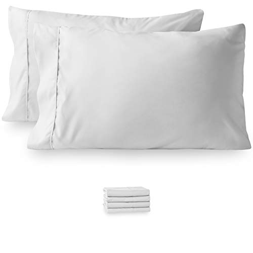Book Cover 4 Pillowcases - Premium 1800 Ultra-Soft Collection - Bulk Pack - Double Brushed - Hypoallergenic - Wrinkle Resistant - Easy Care (Standard - 4 Pack, White)