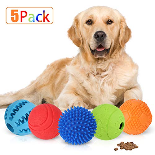 Book Cover Slopehill 5 Interactive Dog Toys Balls for Small Medium Large Dogs, Dog Puzzle Toys for Boredom, Durable Squeaky Balls IQ Treat Ball Dog Chew Toys, Nontoxic Bite Resistant Toy Balls Treat Dispenser