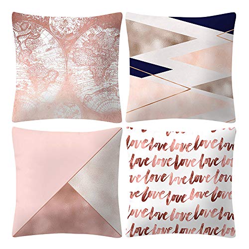 Book Cover Wotryit Rose Gold Pink Cushion Cover Square Pillowcase Home Decoratio Pack of 4,Decorative Square Throw Pillow Covers Set Cushion Case for Sofa Bedroom Car,Peach Skin Cashmere