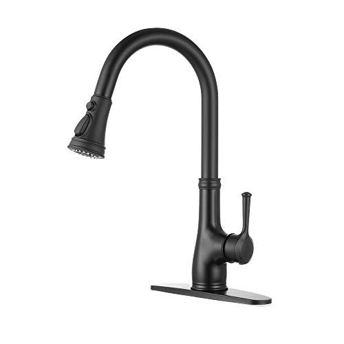 Black Kitchen Sink Faucet, Single Handle Pull Down Matte Black Kitchen Faucet with Sprayer, WEWE