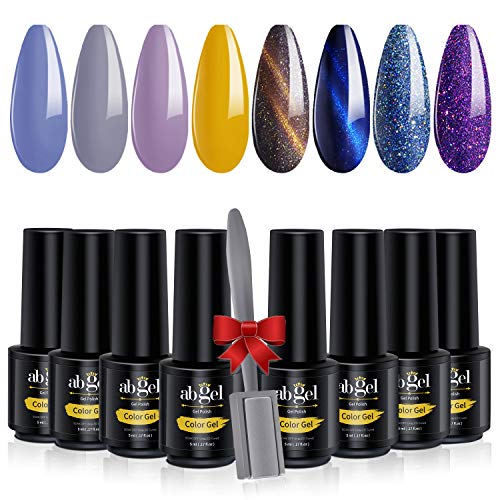 Book Cover ab gel Nude & Glitters & Cat Eye Gel Polish Set - Popular in Fall Winter Nail Art Home Manicure Kit(8 Colors,5ml Each)