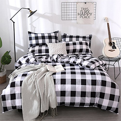 Book Cover Webest Queen Duvet Cover Set Buffalo Check Plaid Geometric Checker Pattern Printed in Gray Grey and White 3 Pieces Bedding Set with Zipper Closure Soft Microfiber Simple Style Comforter Cover