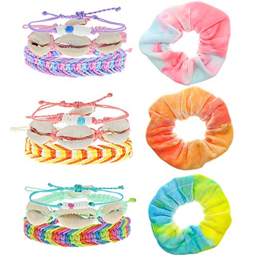 FROG SAC 12 PCS VSCO Bracelets for Teen Girls and Matching Tie Dye Hair Scrunchies