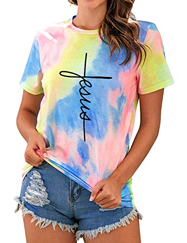 Nlife Women Tie Dye Kit Tee Shirt Short Sleeve Striped Crop T-Shirt with Sayings