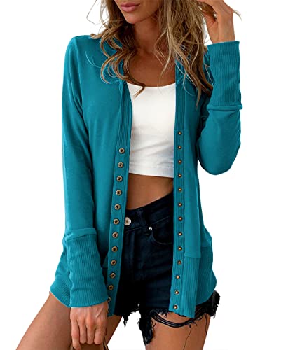 Book Cover Traleubie Women's Long Sleeve V-Neck Button Down Knit Open Front Cardigan Sweater