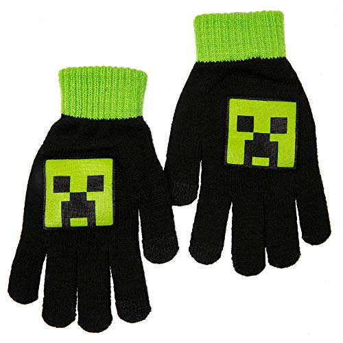 Book Cover JINX Minecraft Creeper Hustle Knit Glove Mittens, Green/Black, Youth Fit