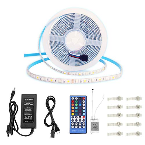 NANLAOHU LED Strip Lights, RGBW Led Strip Waterproof 12v 16.4ft (5M) 300LEDs SMD 5050 Warm White Plus RGB Light with 40 Keys Remote Controller and 5A Power Supply