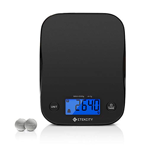 Book Cover Etekcity Food, Digital Kitchen Weight Scale for Cooking and Baking, Backlit Display with 5 Units, Large, Black