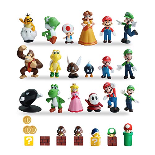 Book Cover HXDZFX 32 PCS Super Mario Action Figures,Super Mario Bros Figurines,Luigi,Yoshi,Peach Princess,Daisy Princess,Coin,Brick,Perfect Mario Cake Topper Decorations (Super Mario Action Figures)