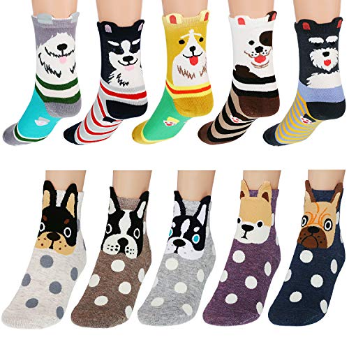 10 Pairs Women Cute Animal Socks Dog Fun Casual Socks Colorful Cotton Crew Socks