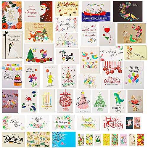 Book Cover 60 Holiday Special Day Greeting Cards/Postcards -Thank You Cards,Birthday Cards,Love Sympathy Baby Shower,Christmas Cards,Single Panel Cards,All Occasion Blank Note Cards with 52 Envelopes (3 Sizes)