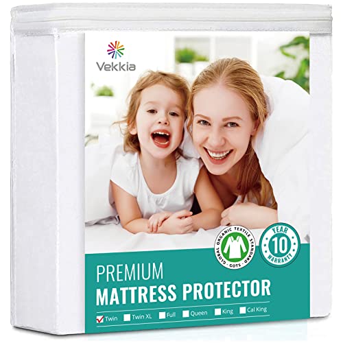 Book Cover Vekkia Organic Mattress Protector Breathable Waterproof Mattress Cover,Fitted 8
