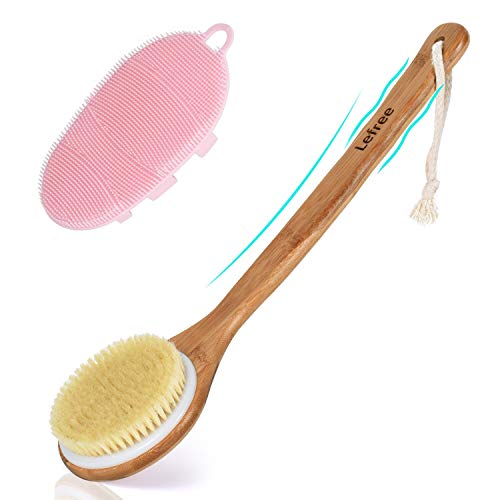 Body Brush, Silicon Bath Brush, Non-Slip Long Handle Back Dry Brush with Bath Scrubber, Gentle Exfoliating Shower Brush For Body Massage Blood Circulation.