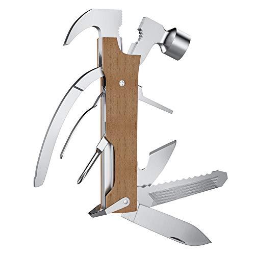 Multi-Purpose Hammer,KUSONKEY 12 in 1 Mini Portable Hammer with Nail Puller,Wire Cutter,Knives,Nail File,Plier,Screwdrivers,Saw,Bottle Opener,Wooden Christmas Gift for Men,Father,Husband,Boyfriend