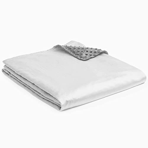 YnM Exclusive Bamboo Duvet Cover for Weighted Blankets with 16 Strings (Light Grey Bamboo & Cozy Minky Dual-Sided Cover, 48"x72")