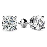 Houston Diamond District 0.25 to 4 Carat Natural Round Brilliant Solitaire Diamond Stud Earrings for Women 4 Prong Screw Back (G-H Color SI2-I1 Clarity) 14K White Gold Round Shape 3.0 Carat
