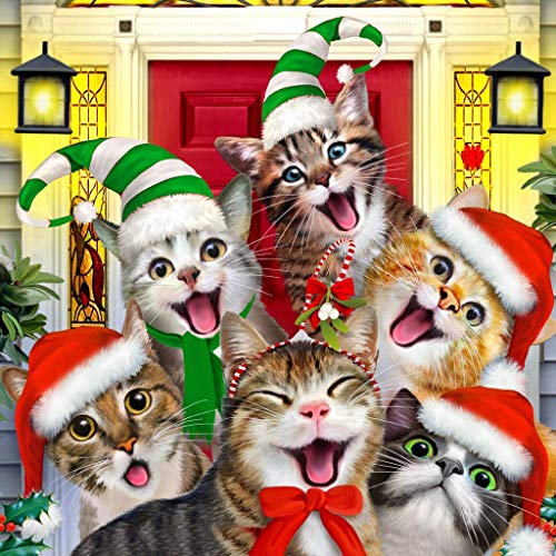 Mini Wooden Jigsaw Puzzle for Adults - Crazy Christmas Cats - 55 Pieces. Made in USA by Nautilus Puzzles