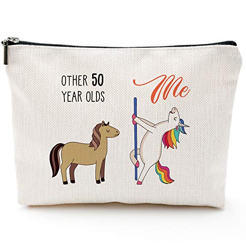 Book Cover 50th Birthday Gifts for Women - 1971 Birthday Gifts for Women, 50 Years Old Birthday Gifts Makeup Bag for Mom, Wife, Friend, Sister, Her, Colleague, Coworker(Makeup bag-50th Unicorn)