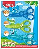 Maped KidiCut Spring-Assisted & Craft Plastic Safety Scissors, Kids, 4.75 Inch, Set of 3 (981727)