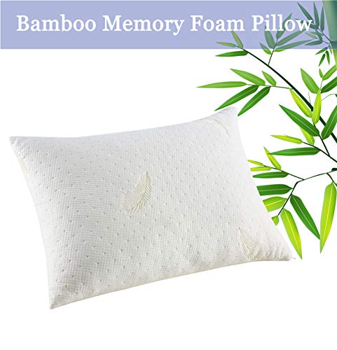 YOUMAKO Bamboo Bed Pillow for Sleeping, Queen Cooling Shredded Memory Foam Pillow, Adjustable Pillow for Neck Pain with Zipper Removable Case for Side Back Stomach Sleepers (Creamy Yellow)