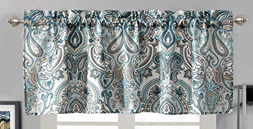 Book Cover Modern Printed Grommet Window Valance 54 inch Wide X 18 inch Long (Pale Blue, Grey, Paisley)