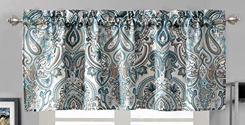 Modern Printed Grommet Window Valance 54 inch Wide X 18 inch Long (Pale Blue, Grey, Paisley)