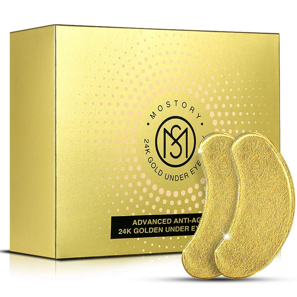 24K Gold Under Eye Mask - Eye Patches Treatment for Puffy Eyes Pure Collagen Golden Anti-aging Dark Circles Eye Bags Wrinkles Pads Masks Cooling Eye Spa Hydrogel Undereye patch - 20 Pairs (GOLD)
